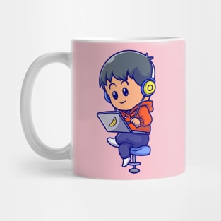 Cute People Playing Laptop Cartoon Mug